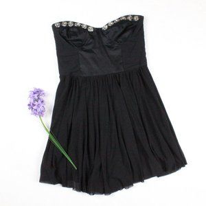 NEW Black Flower Gem Formal Strapless Mini dress